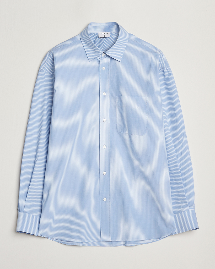 Men | Shirts | Filippa K | Striped Cotton Poplin Shirt Light Blue/White