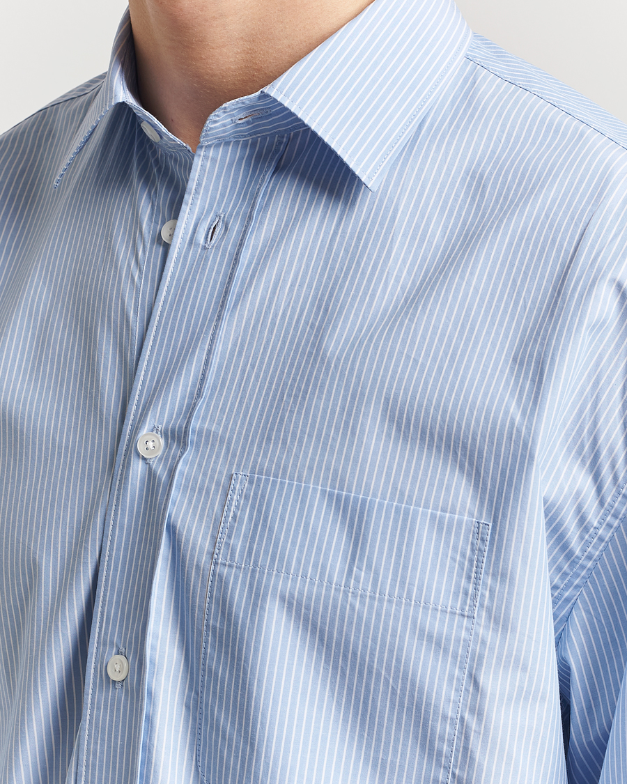 Men | Shirts | Filippa K | Striped Cotton Poplin Shirt Light Blue/White