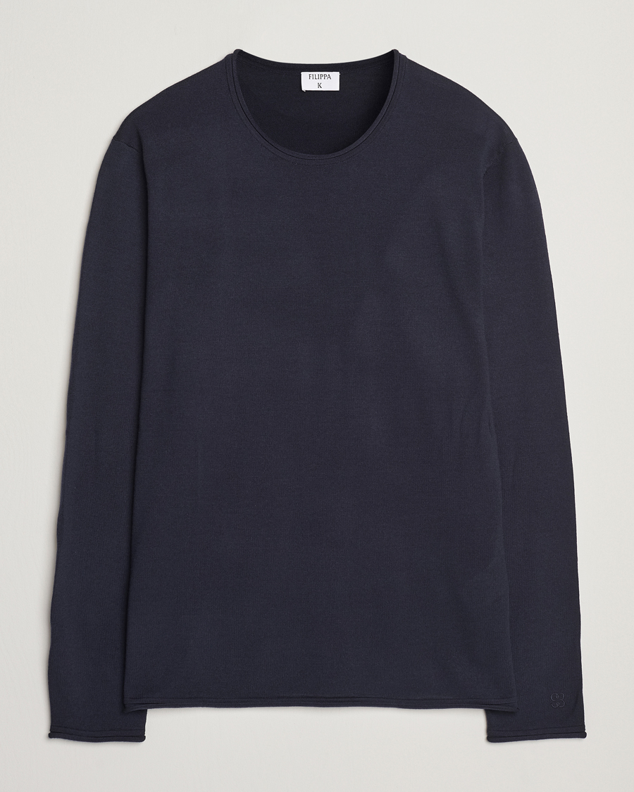 Men | Sweaters & Knitwear | Filippa K | Rolled Edge Knitted Sweater Navy