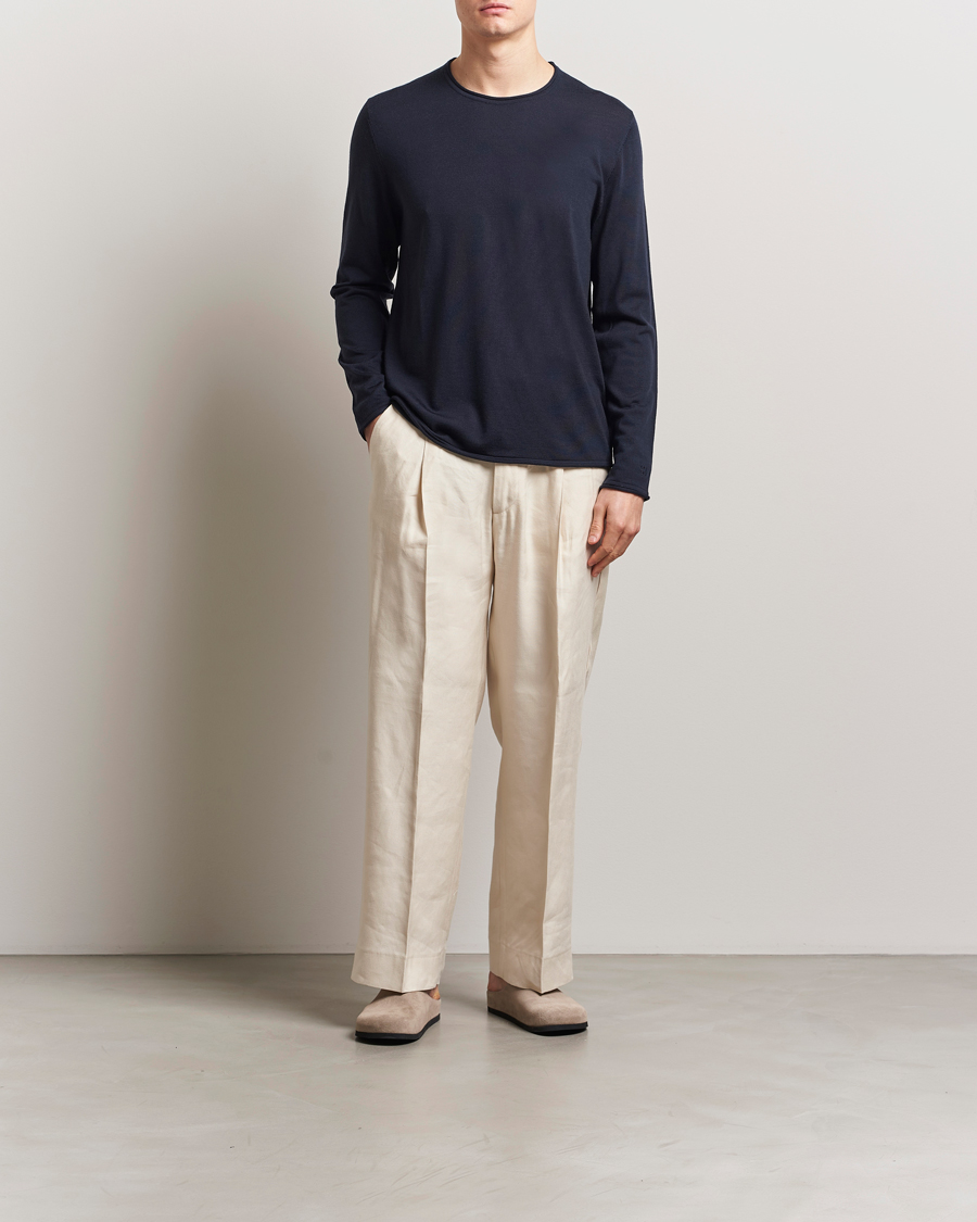 Men | Sweaters & Knitwear | Filippa K | Rolled Edge Knitted Sweater Navy
