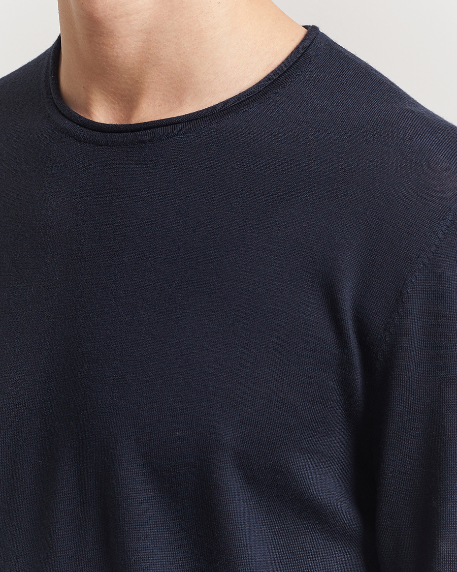 Men | Sweaters & Knitwear | Filippa K | Rolled Edge Knitted Sweater Navy