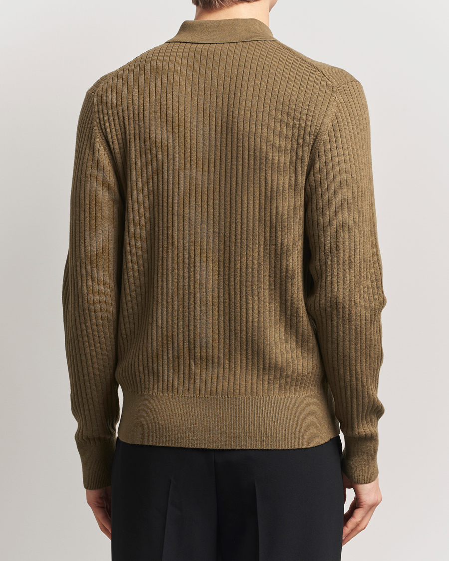 Men | Sweaters & Knitwear | Filippa K | Cotton Merino Ribbed Knitted Cardigan Olive Green