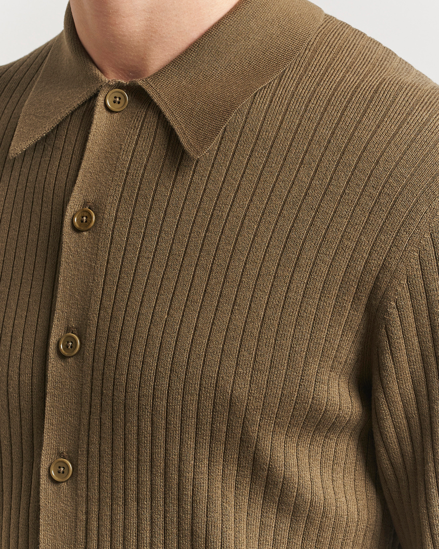 Men | Sweaters & Knitwear | Filippa K | Cotton Merino Ribbed Knitted Cardigan Olive Green