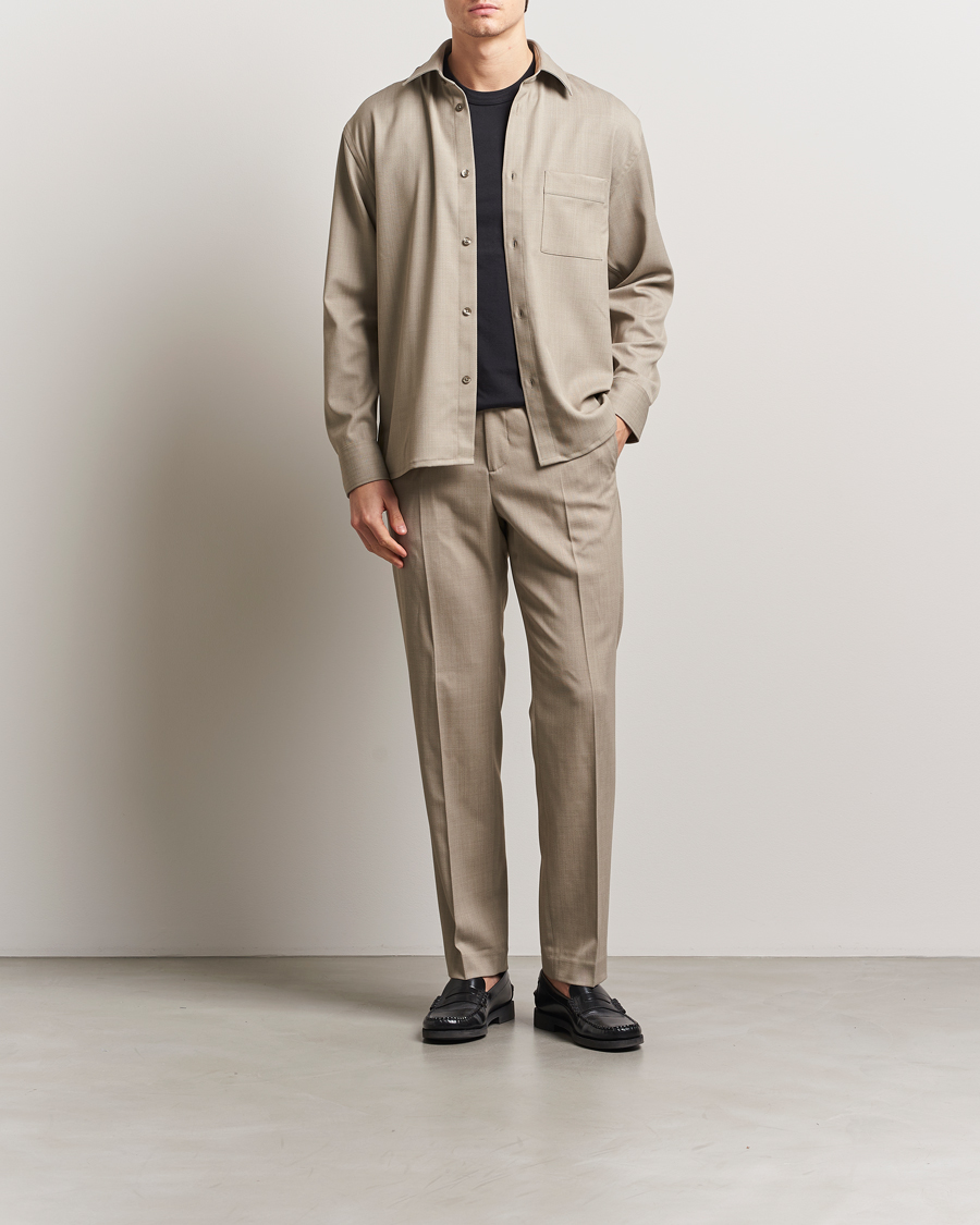 Men | Shirts | Filippa K | Boxy Wool Twill Shirt Sage Melange