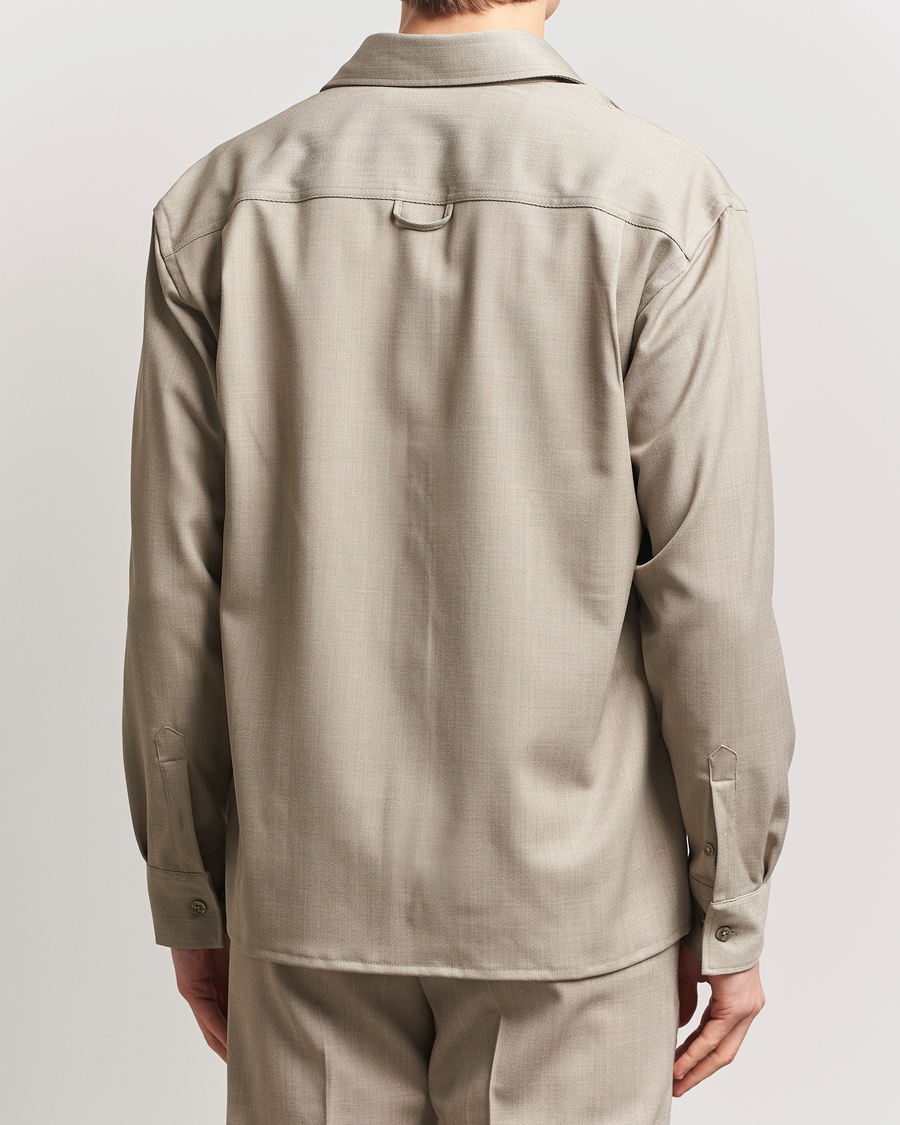 Men | Shirts | Filippa K | Boxy Wool Twill Shirt Sage Melange