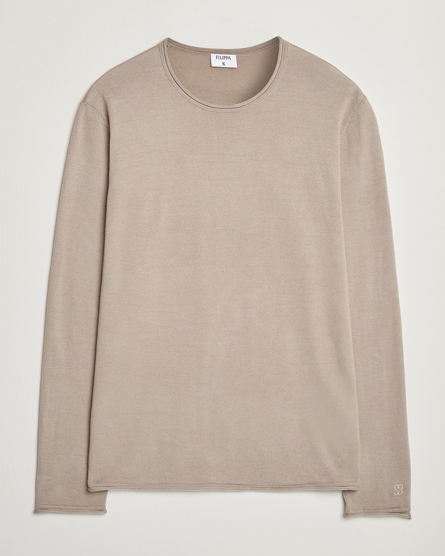 Men | Sweaters & Knitwear | Filippa K | Rolled Edge Knitted Sweater Moss Grey