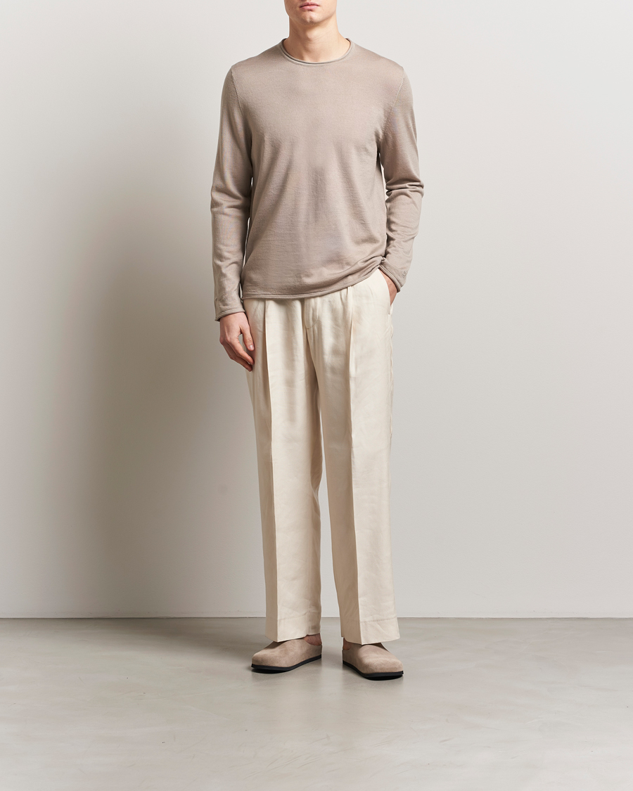 Men | Sweaters & Knitwear | Filippa K | Rolled Edge Knitted Sweater Moss Grey