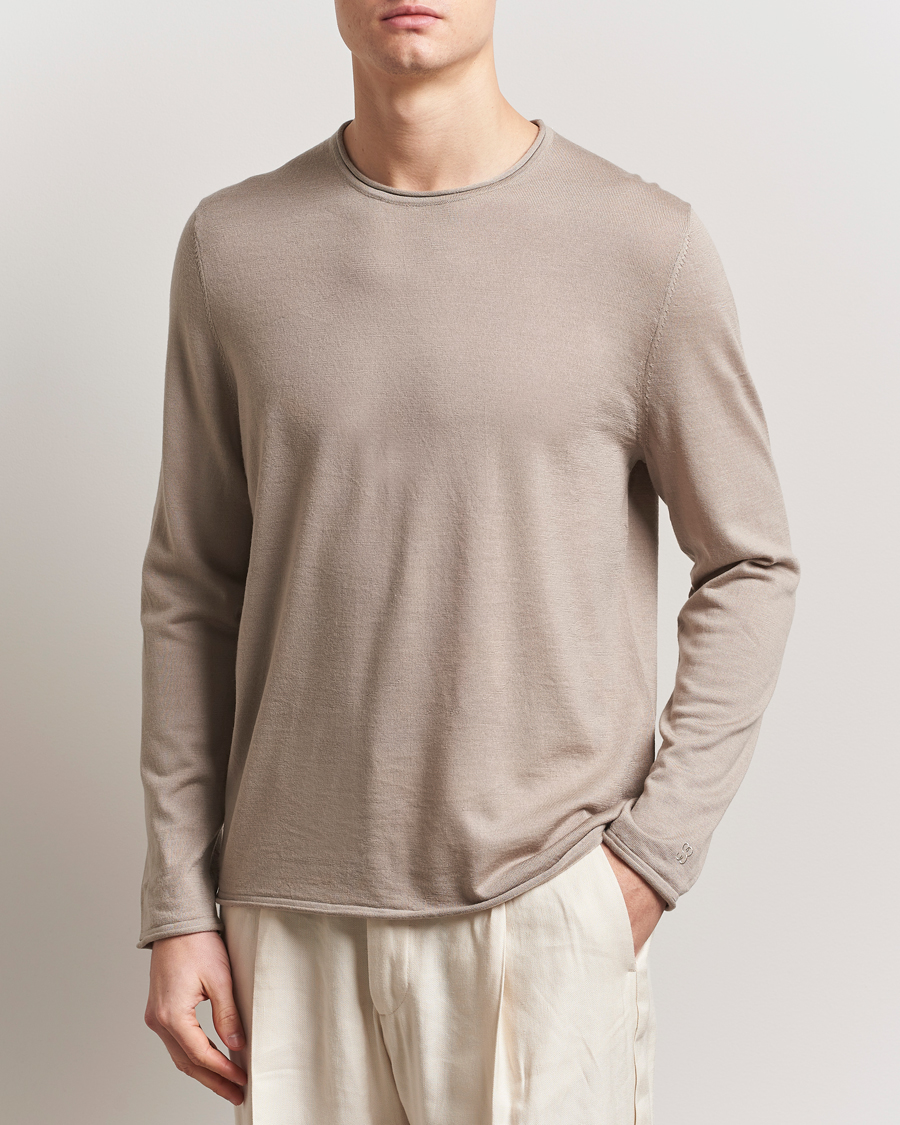 Men | Sweaters & Knitwear | Filippa K | Rolled Edge Knitted Sweater Moss Grey