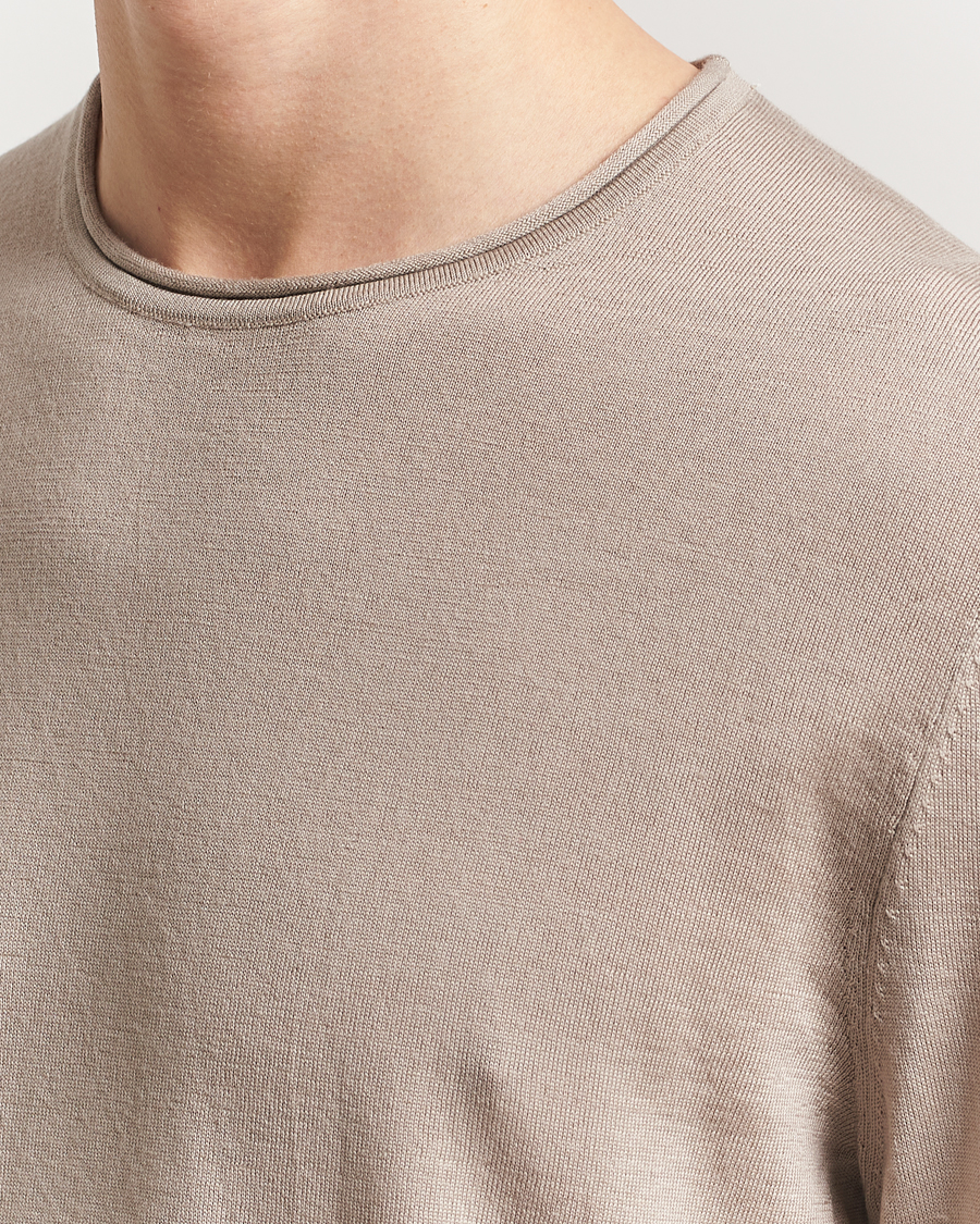 Men | Sweaters & Knitwear | Filippa K | Rolled Edge Knitted Sweater Moss Grey