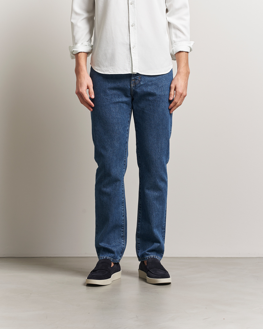 Men | Jeans | Filippa K | Tapered Cropped Jeans Washed Mid Blue