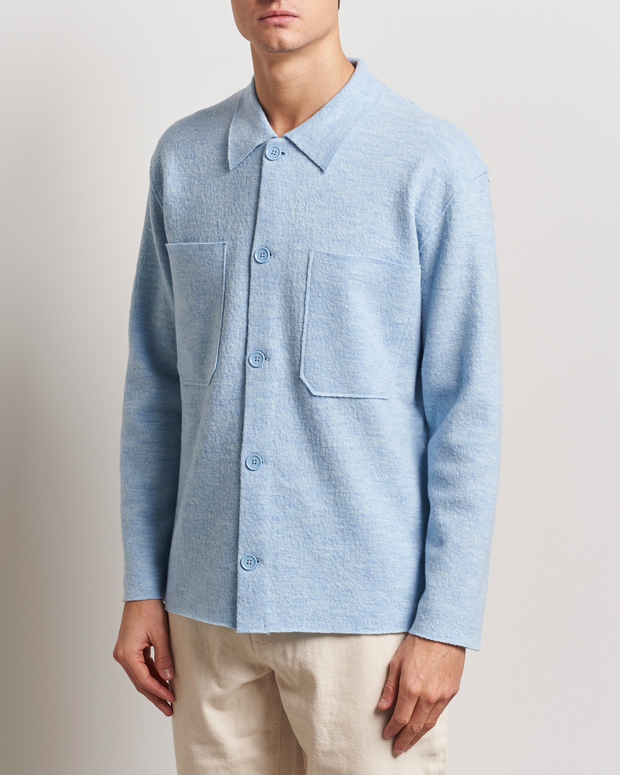 Men | Sweaters & Knitwear | NN07 | Jonas Boiled Wool Cardigan Powder Blue