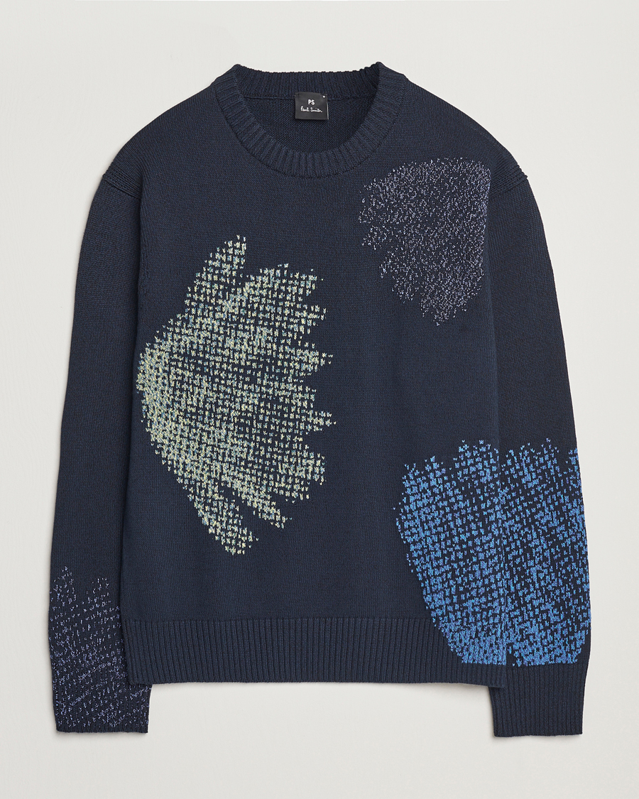 Men | Sweaters & Knitwear | PS Paul Smith | Flower Printed Knitted Crew Neck Navy