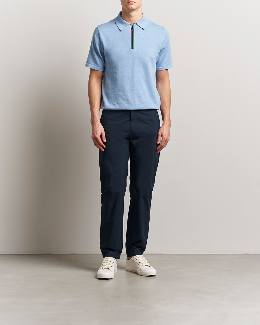 Men | Polo Shirts | PS Paul Smith | Cotton Knitted Half Zip Polo Light Blue