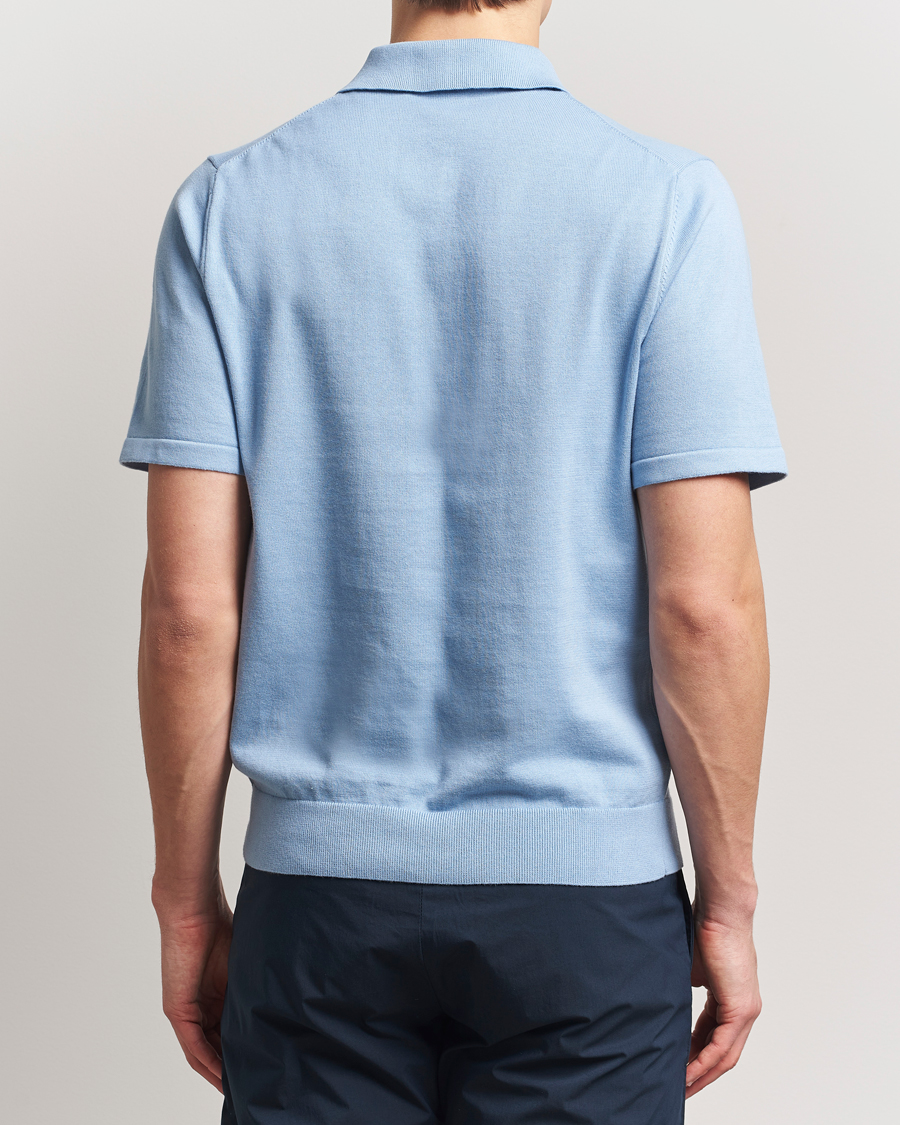 Men | Polo Shirts | PS Paul Smith | Cotton Knitted Half Zip Polo Light Blue