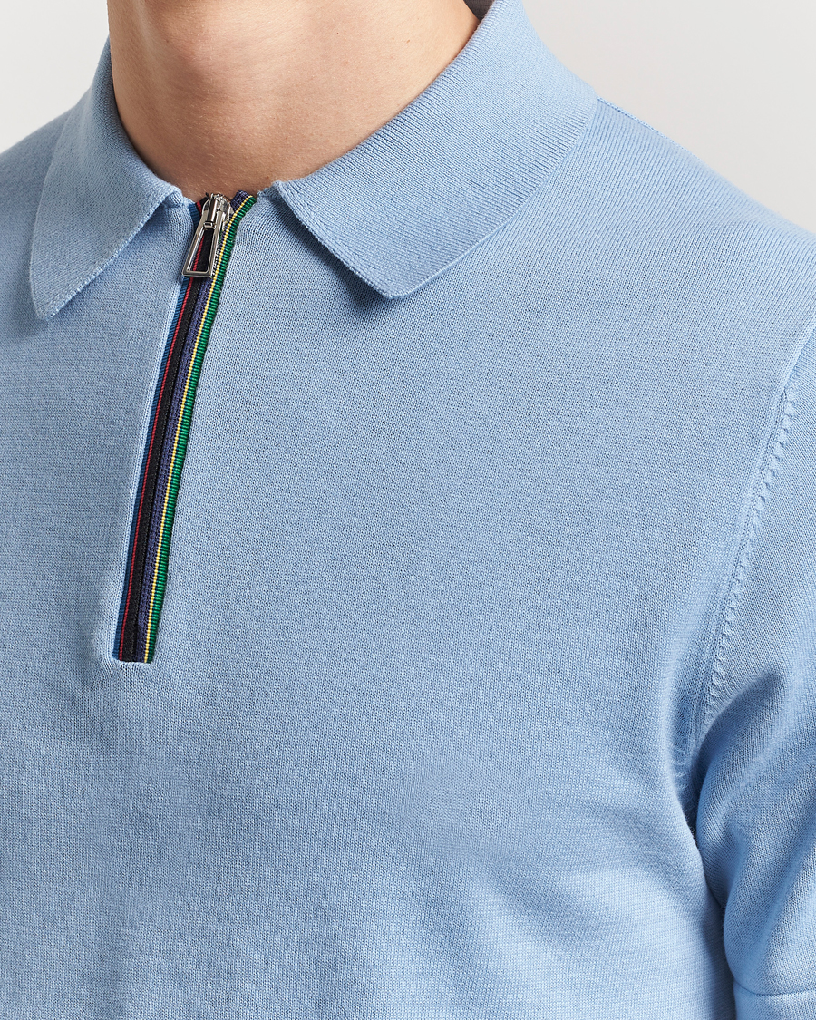 Men | Polo Shirts | PS Paul Smith | Cotton Knitted Half Zip Polo Light Blue