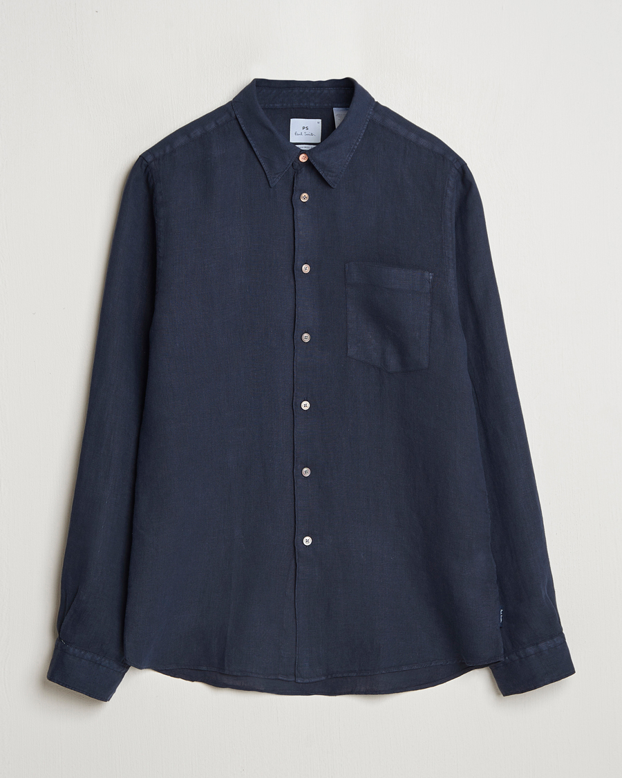 Men | Shirts | PS Paul Smith | Tailored Fit Linen Shirt Navy