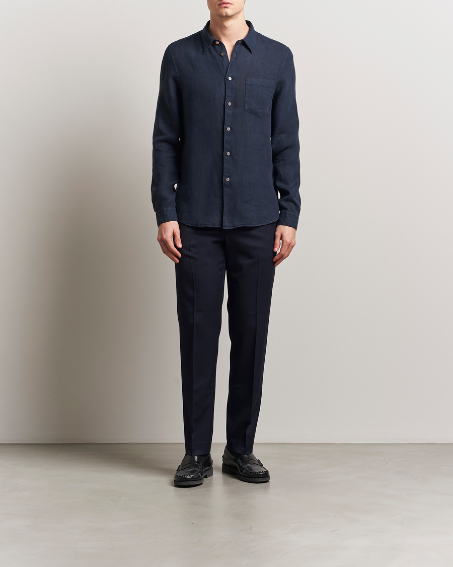 Men | Shirts | PS Paul Smith | Tailored Fit Linen Shirt Navy