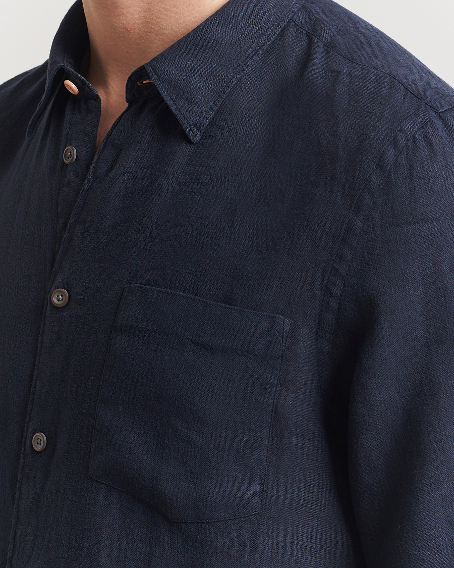 Men | Shirts | PS Paul Smith | Tailored Fit Linen Shirt Navy