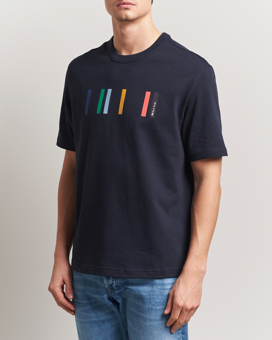Men | T-Shirts | PS Paul Smith | Stripe Printed T-Shirt Navy