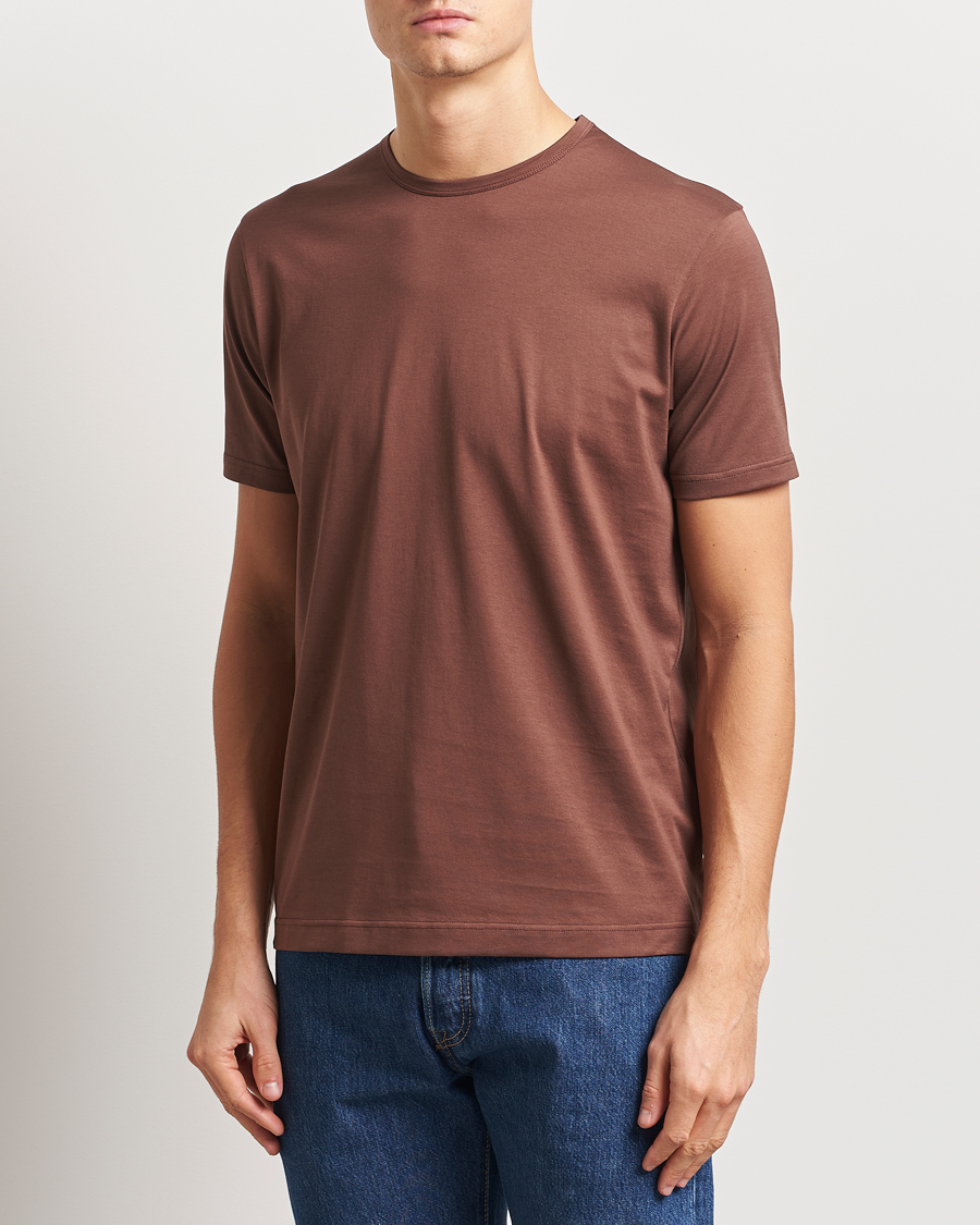 Men | T-Shirts | Sunspel | Crew Neck Q82 Cotton T-Shirt Cocoa Brown