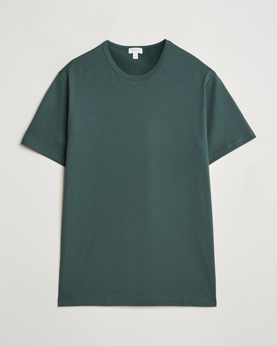 Men | T-Shirts | Sunspel | Crew Neck Q82 Cotton T-Shirt Holly Green
