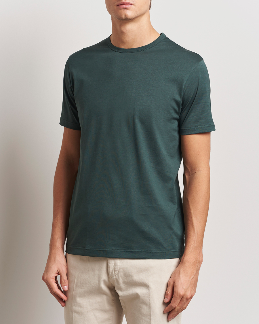 Men | T-Shirts | Sunspel | Crew Neck Q82 Cotton T-Shirt Holly Green