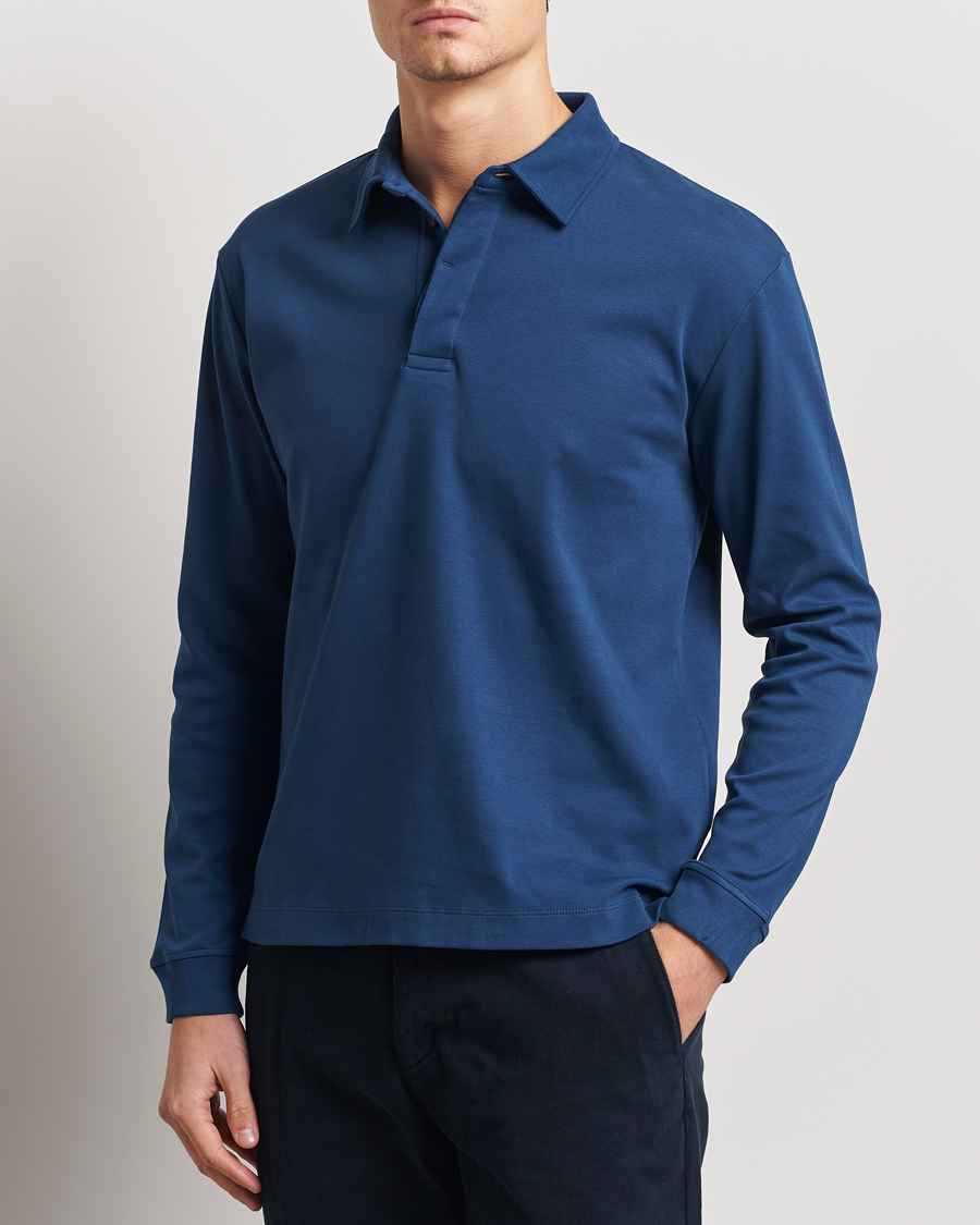 Men | Sweaters & Knitwear | Sunspel | Heavy Weight Polo Shirt Naval Blue