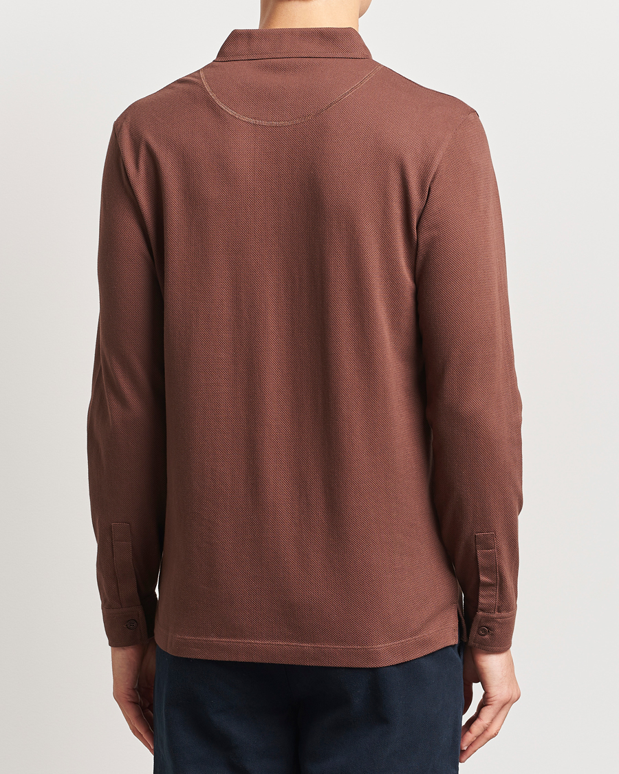 Men | Polo Shirts | Sunspel | Long Sleeve Riviera Polo Shirt Cocoa Brown
