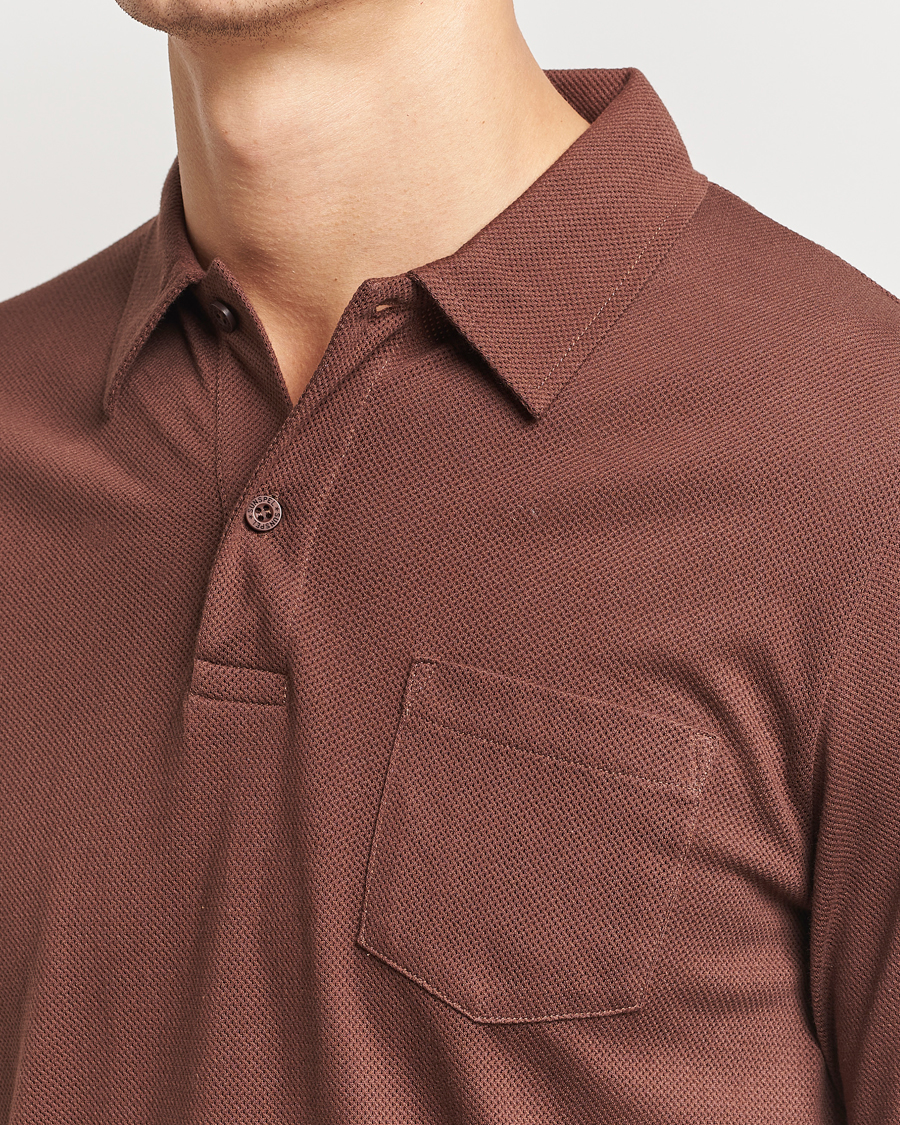 Men | Polo Shirts | Sunspel | Long Sleeve Riviera Polo Shirt Cocoa Brown
