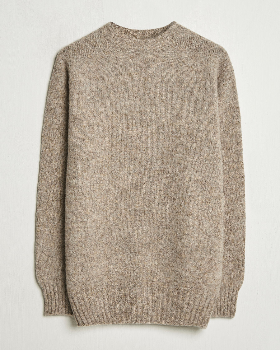Men | Sweaters & Knitwear | Sunspel | Brushed Shetland Crewneck Oatmeal Melange