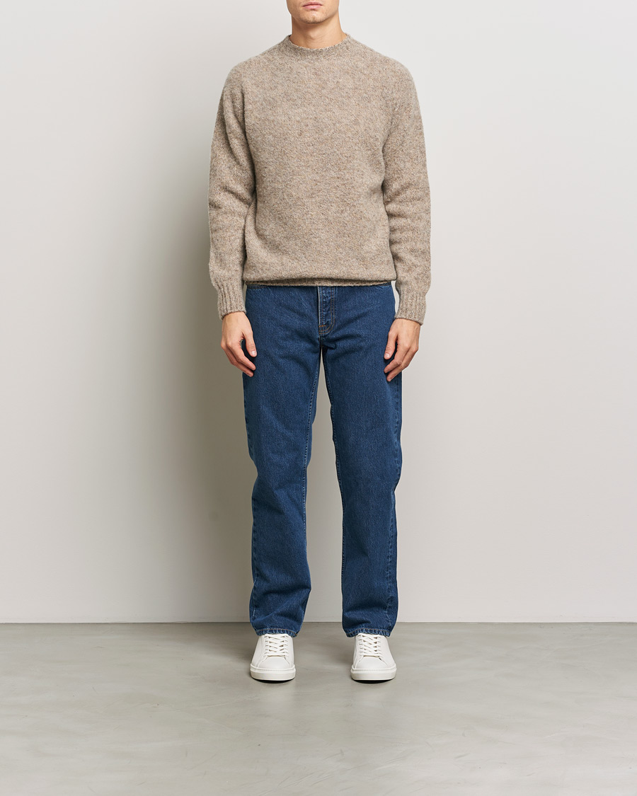 Men | Sweaters & Knitwear | Sunspel | Brushed Shetland Crewneck Oatmeal Melange