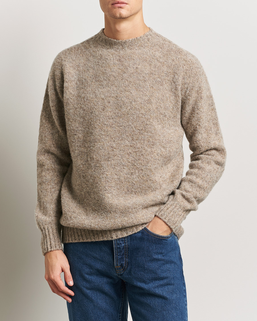 Men | Sweaters & Knitwear | Sunspel | Brushed Shetland Crewneck Oatmeal Melange