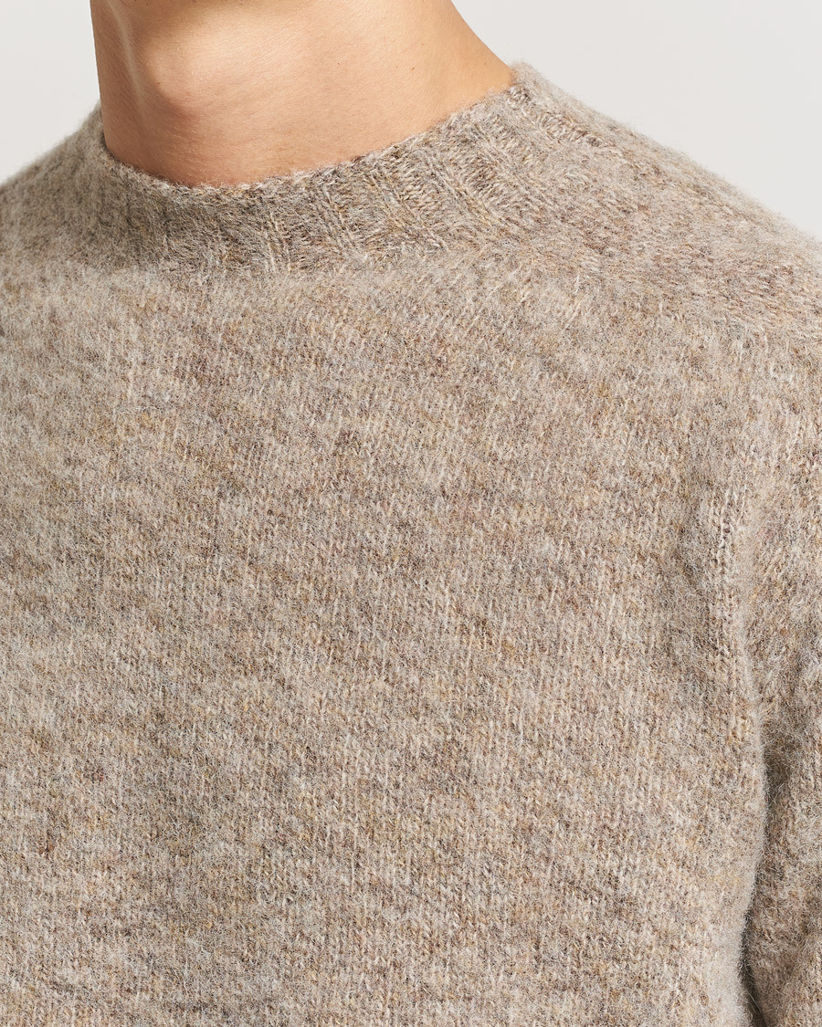 Men | Sweaters & Knitwear | Sunspel | Brushed Shetland Crewneck Oatmeal Melange