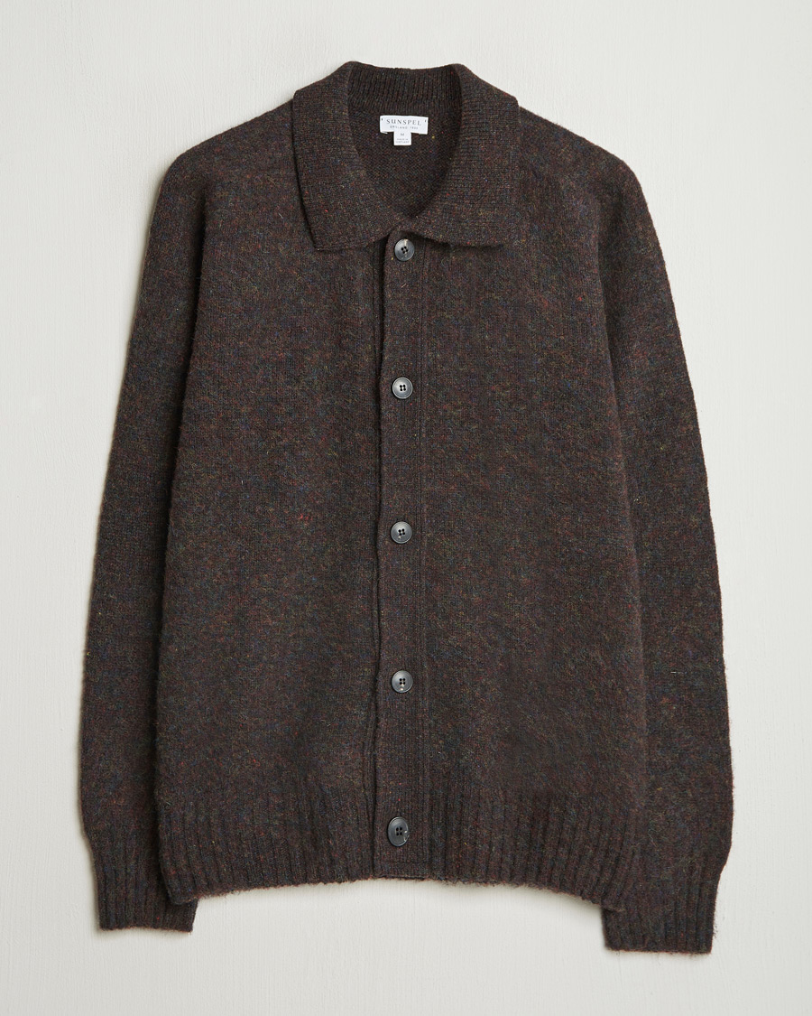 Men | Sweaters & Knitwear | Sunspel | Brushed Shetland Knitted Shirt Midnight Melange