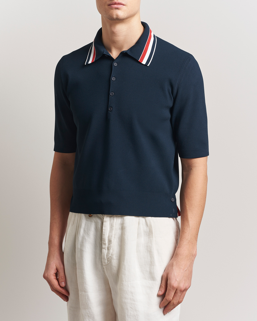 Men | Polo Shirts | Thom Browne | Needle Stitch Tennis Polo Navy