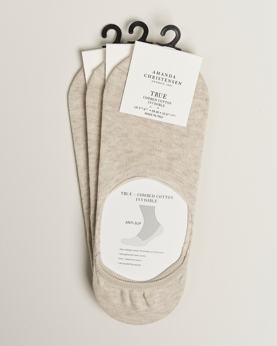 Men | Underwear & Socks | Amanda Christensen | 3-Pack True Cotton Invisible Socks Sand Melange