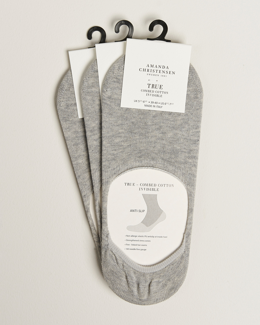 Men | Underwear & Socks | Amanda Christensen | 3-Pack True Cotton Invisible Socks Light Grey Melange