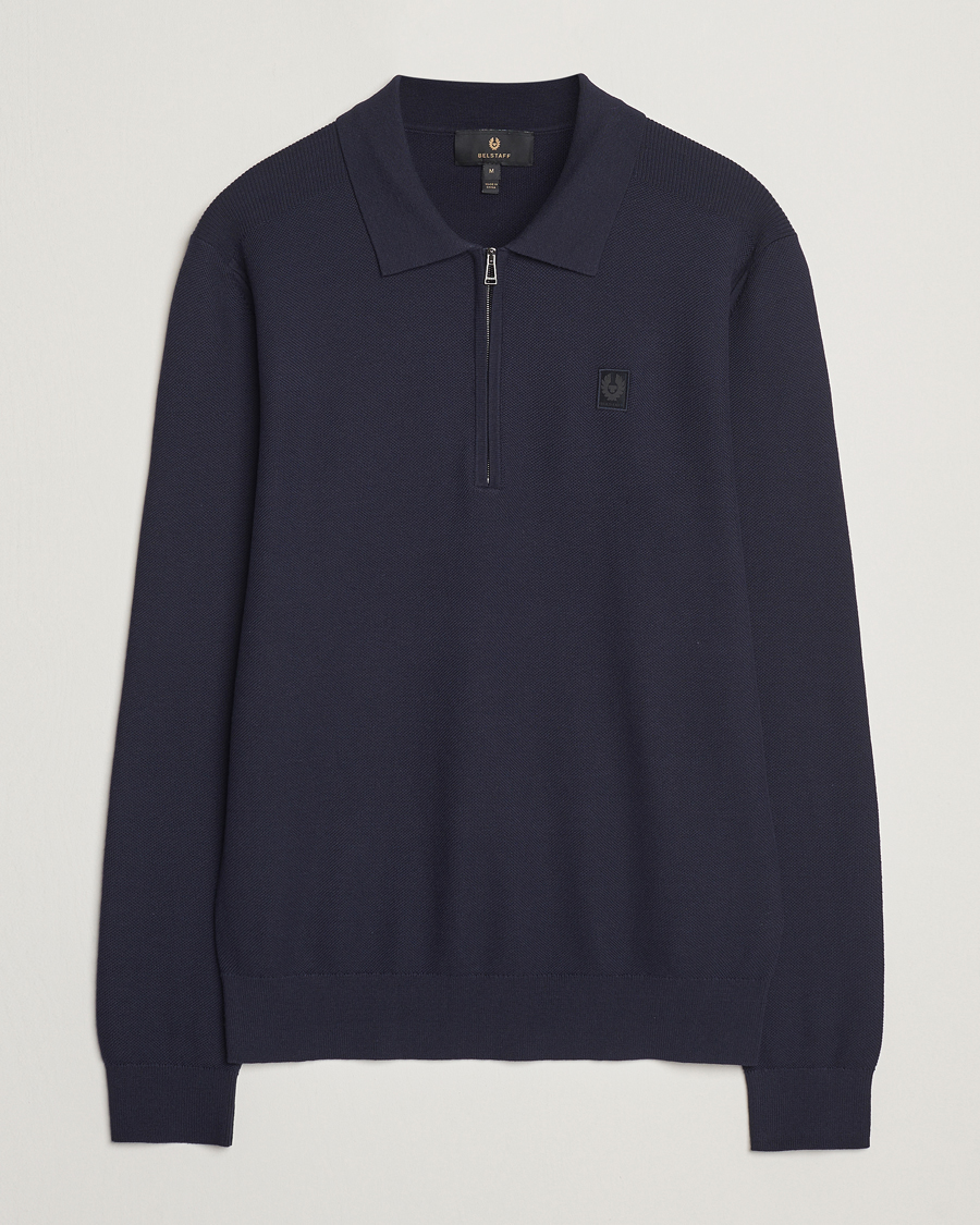 Men | Sweaters & Knitwear | Belstaff | Drift Knitted Zip Polo Navy