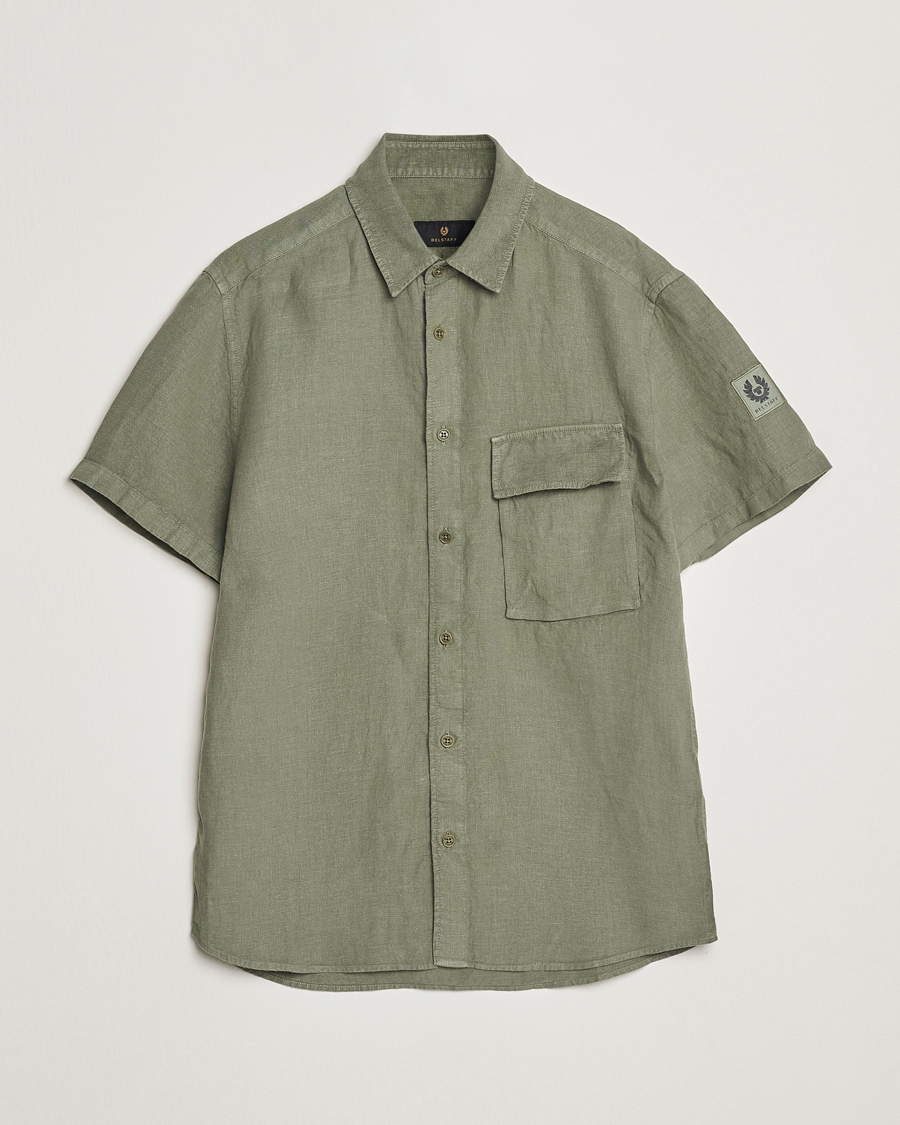 Men | Shirts | Belstaff | Scale Short Sleeve Linen Shirt Surplus Green