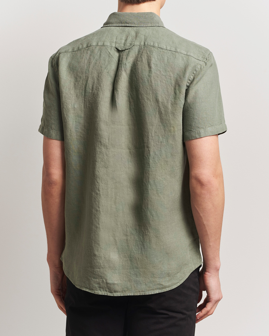 Men | Shirts | Belstaff | Scale Short Sleeve Linen Shirt Surplus Green