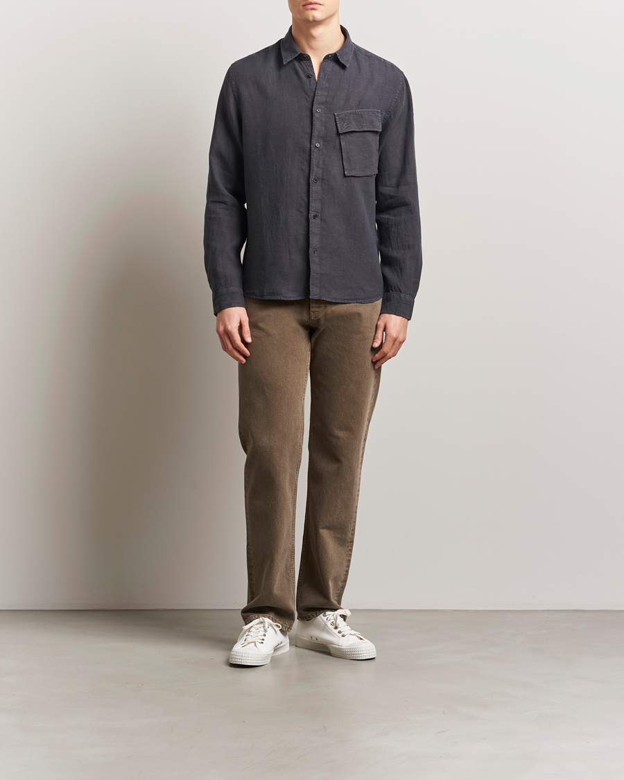 Men | Shirts | Belstaff | Scale Linen Shirt Washed Black