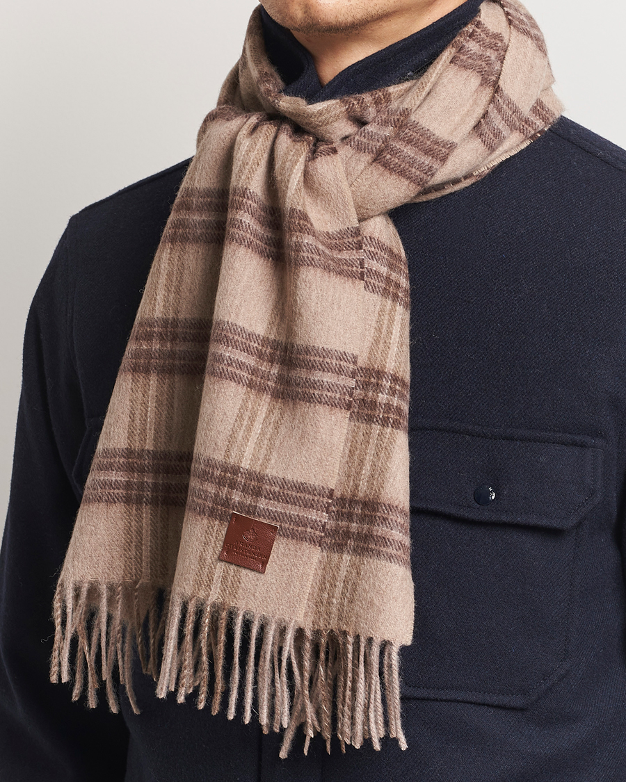 Men | Amanda Christensen Wool Checked Scarf Beige Melange | Amanda Christensen | Wool Checked Scarf Beige Melange
