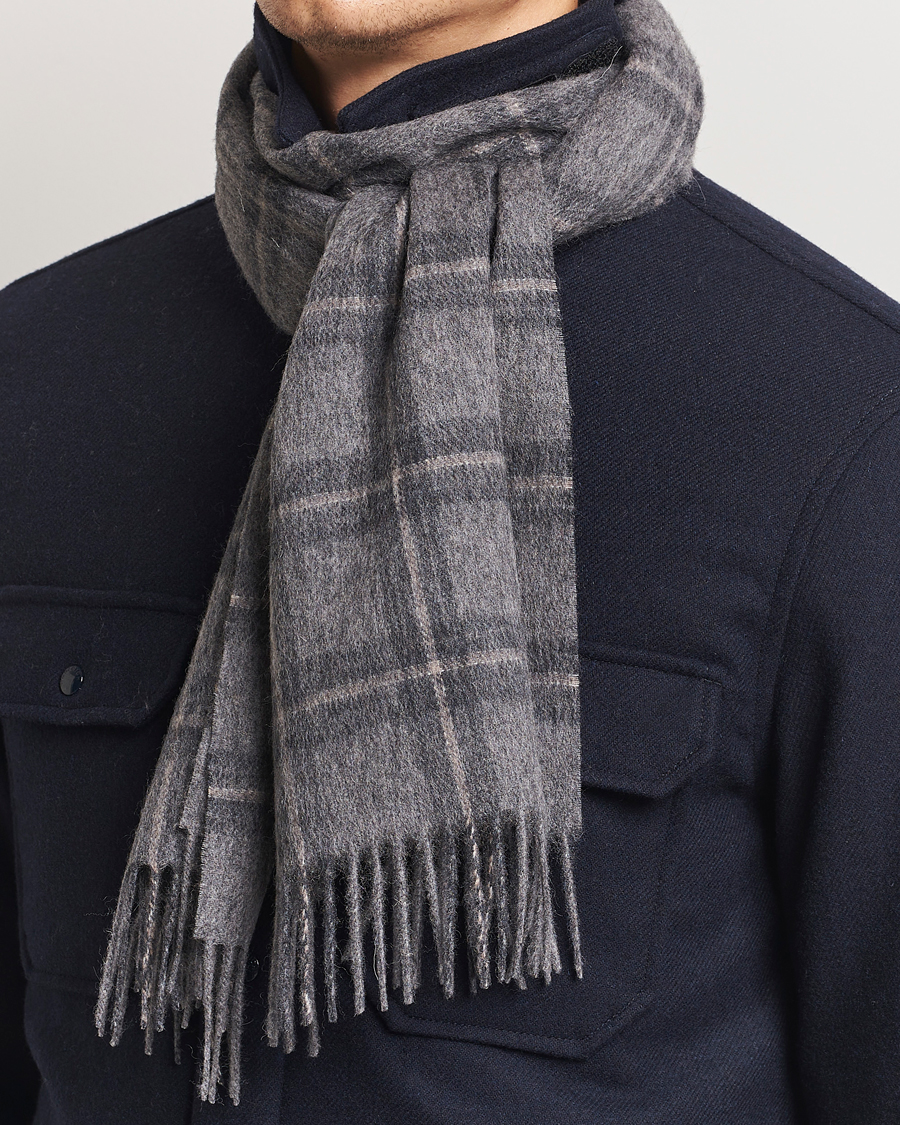 Men | Amanda Christensen Wool Checked Scarf Grey Melange | Amanda Christensen | Wool Checked Scarf Grey Melange