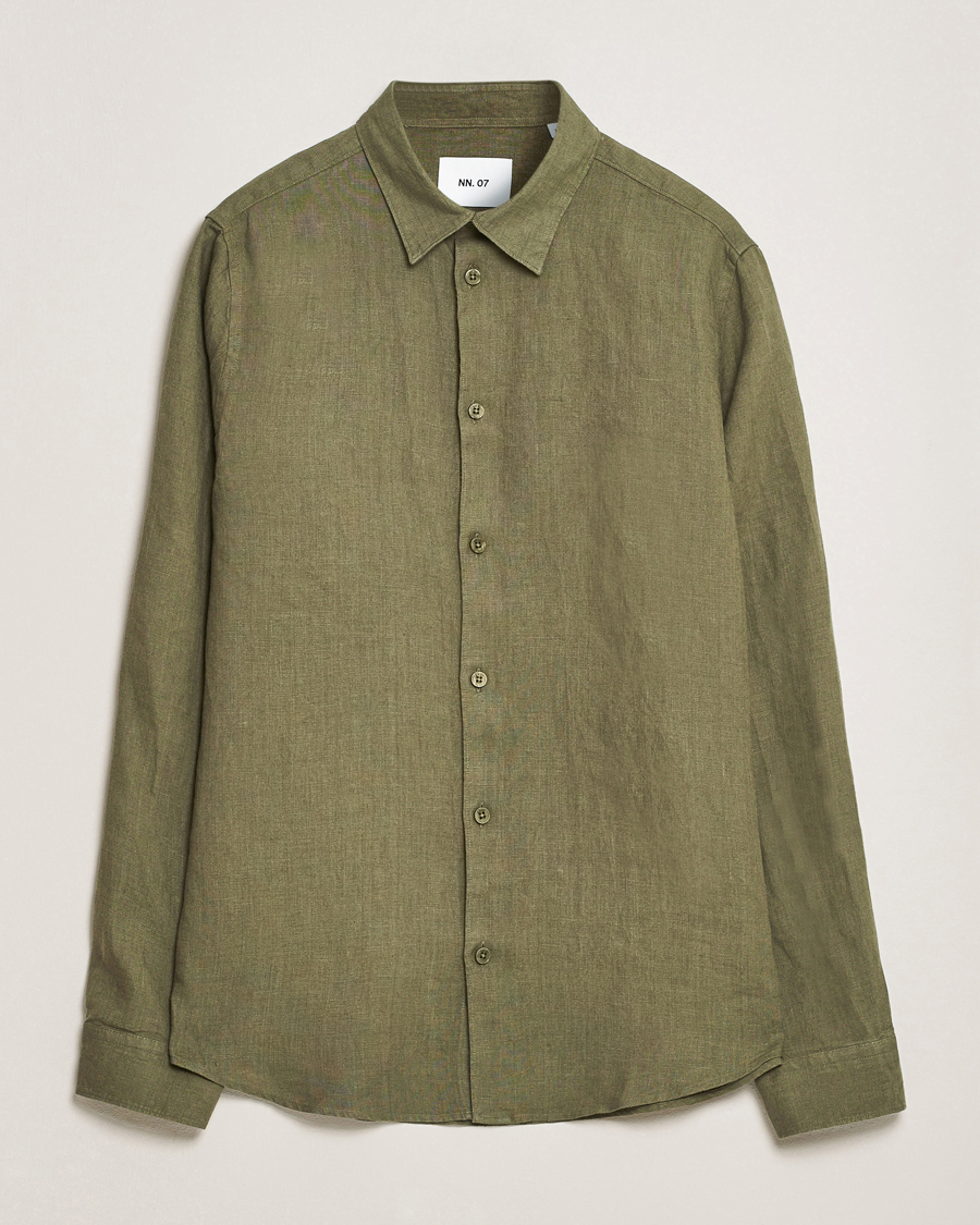Men | Shirts | NN07 | Enzo Linen Shirt Capers Green