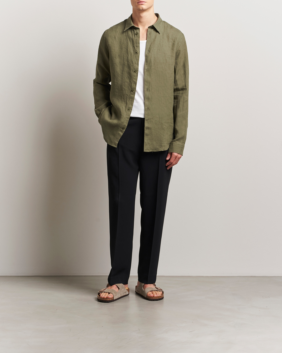 Men | Shirts | NN07 | Enzo Linen Shirt Capers Green