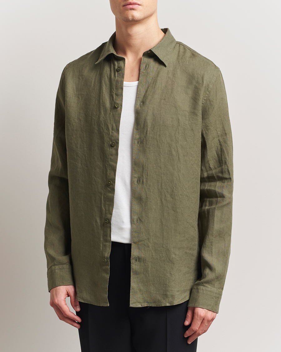 Men | Shirts | NN07 | Enzo Linen Shirt Capers Green