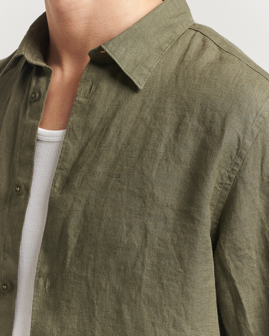 Men | Shirts | NN07 | Enzo Linen Shirt Capers Green