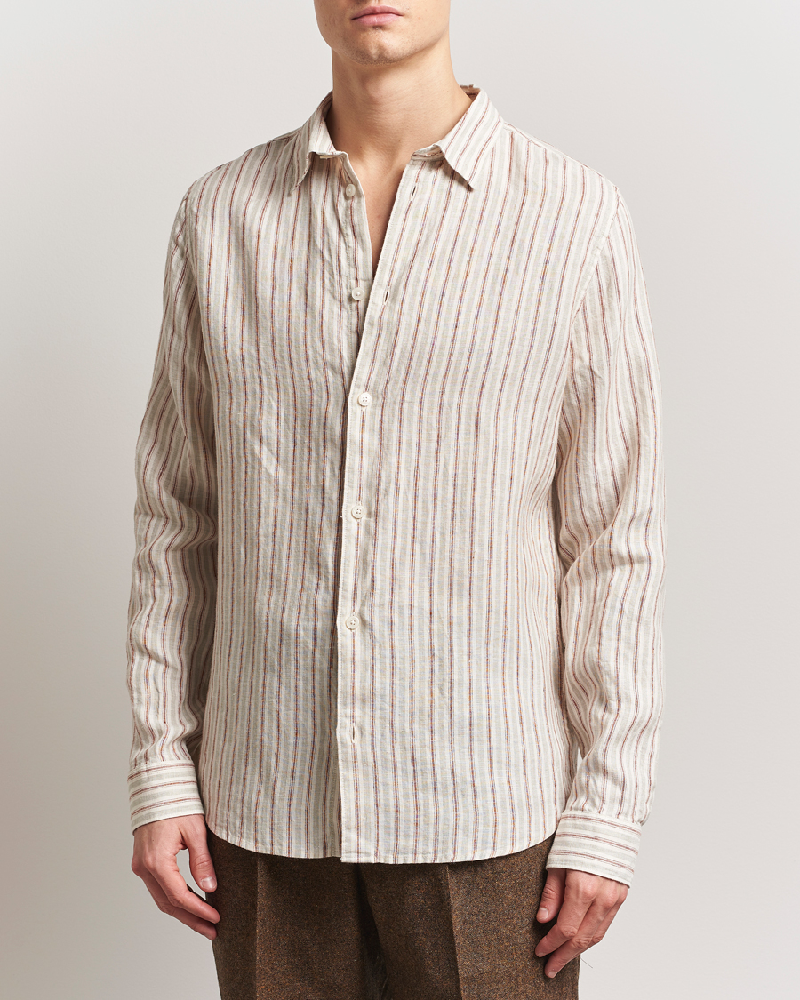 Men | Shirts | NN07 | Enzo Striped Linen Shirt Brown Multi