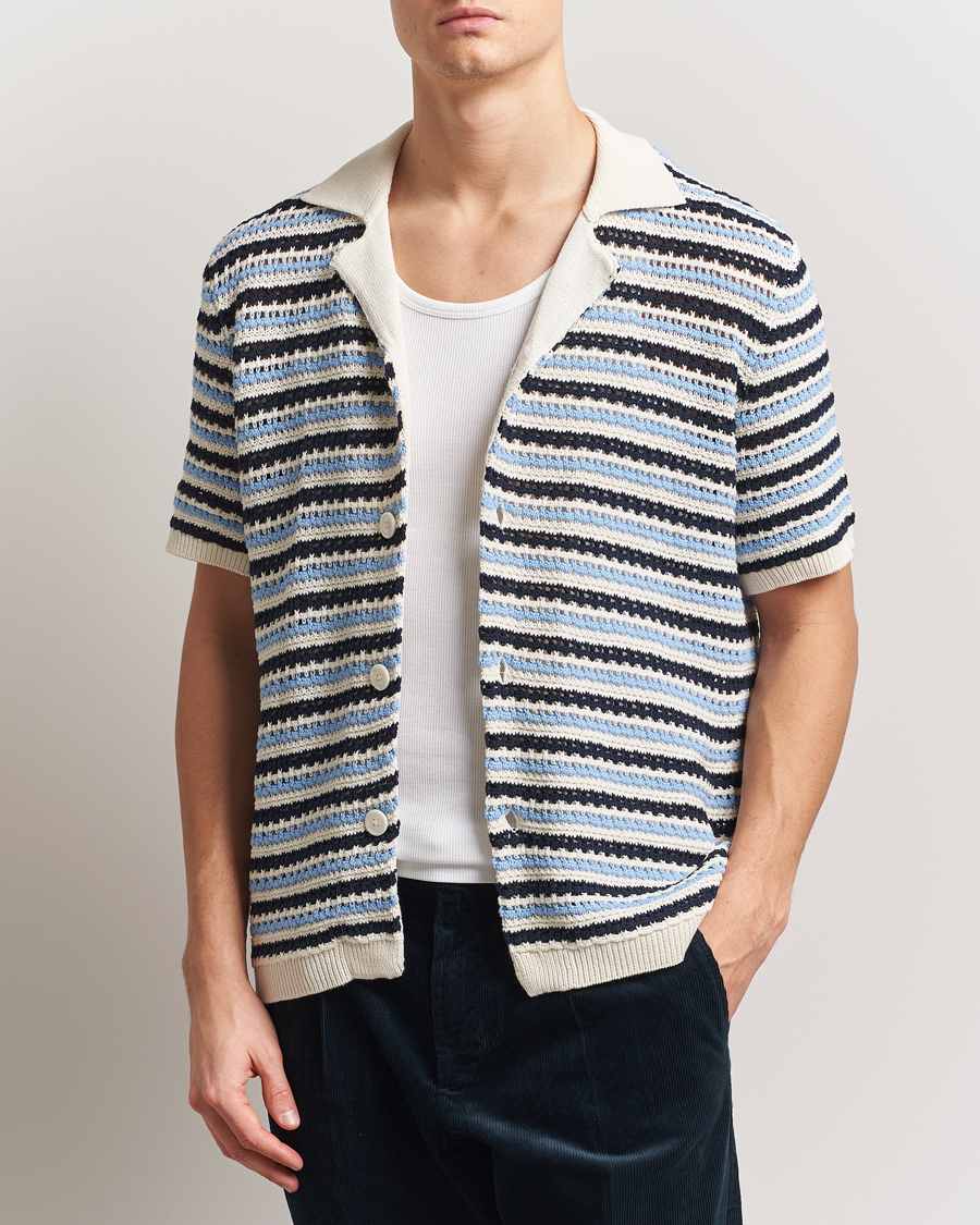 Men | Shirts | NN07 | Henry Knitted Short Sleeve Shirt Blue Multi