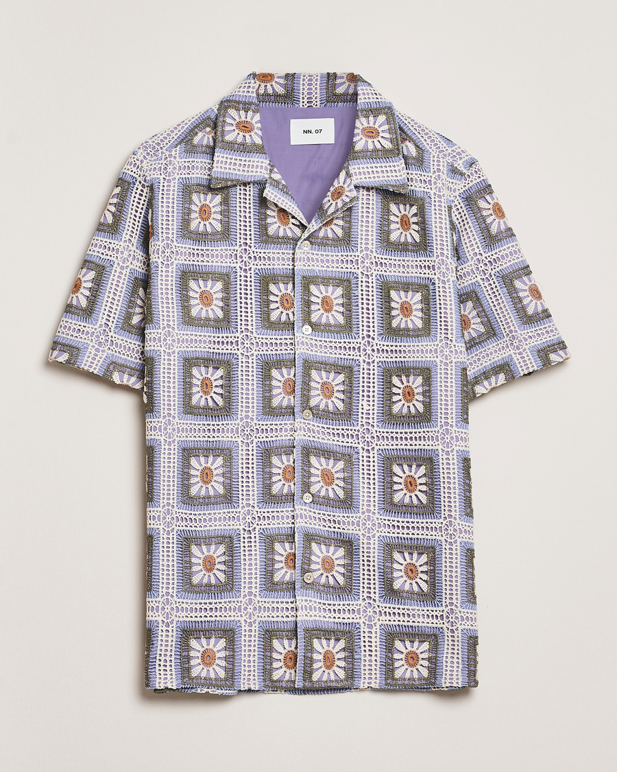 Men | Shirts | NN07 | Julio Crochet Flower Short Sleeve Shirt Violette Multi